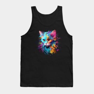 Cute Cat Face of Colorful Rainbow Paint Tank Top